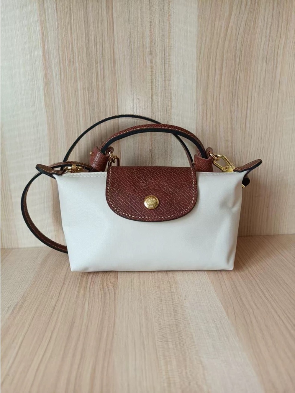 Longchamp Cream Mini Top-Handle Bag with Brown Flap - Picture 4 of 6
